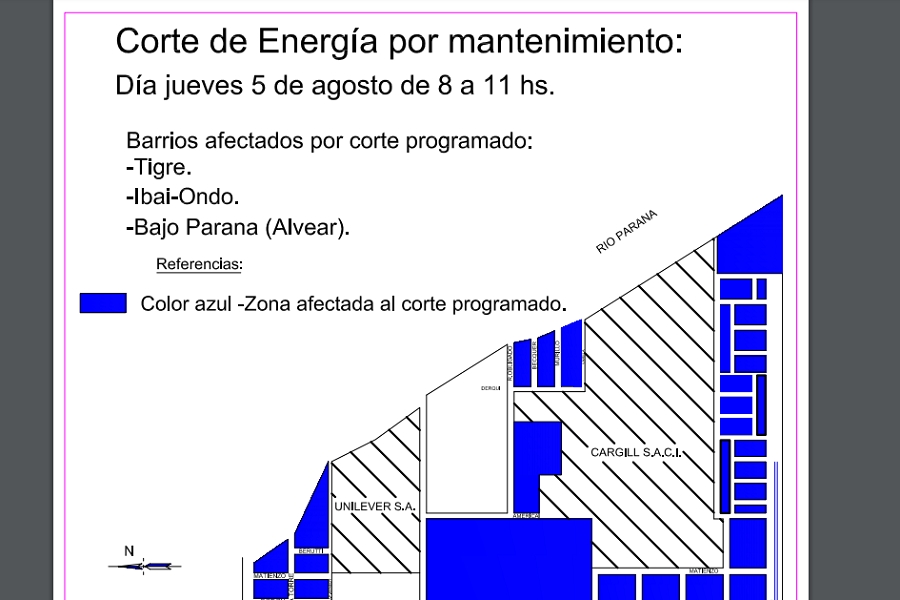 Corte de luz programado para mañana jueves en barrios Tigre, Ibai -ondo y Bajo Paraná (Alvear)