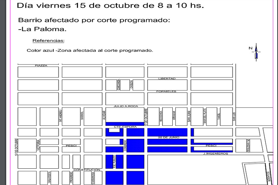 Corte de luz programado para barrio La Paloma de VGG éste viernes