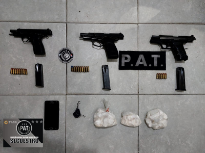 Tres aprehendidos con armas de fuego, droga y un pedido de captura activo en V.G.Gálvez
