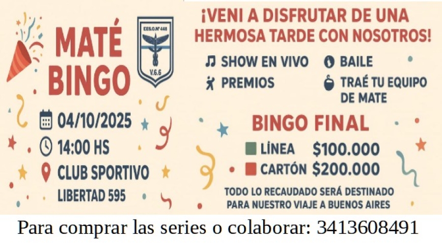 Villa Gobernador Gálvez: estudiantes organizan un “Mate Bingo” para recaudar fondos para su viaje a Buenos Aires