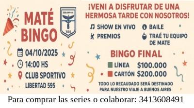 Villa Gobernador Gálvez: estudiantes organizan un “Mate Bingo” para recaudar fondos para su viaje a Buenos Aires