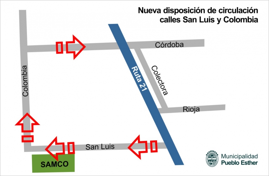 San Luis y Colombia tendrán un único sentido de circulación en Pueblo Esther