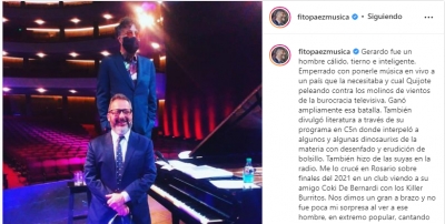 Afectuosa despedida de Fito Paez a Gerardo Rozín