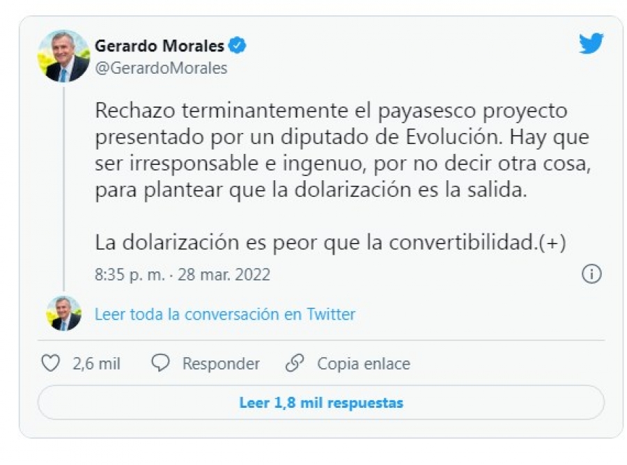 Presentaron un proyecto para dolarizar la economía y Morales contraatacó