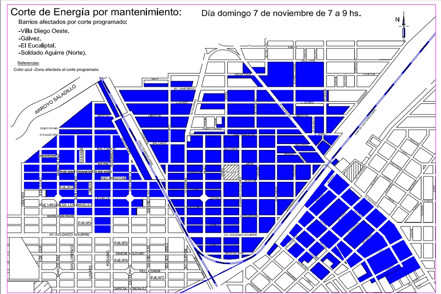 Corte programado en VGG el domingo en barrios Villa Diego Oeste, El Eucaliptal, Soldado Aguirre y Gálvez