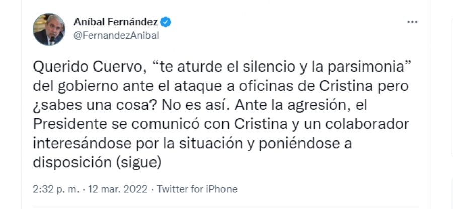 Tras la agresión que sufrieron las oficinas de Cristina