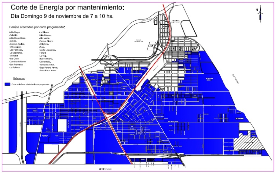 CORTE PROGRAMADO DE ENERGÍA EN VILLA GOBERNADOR GÁLVEZ Y ALVEAR ESTE DOMINGO