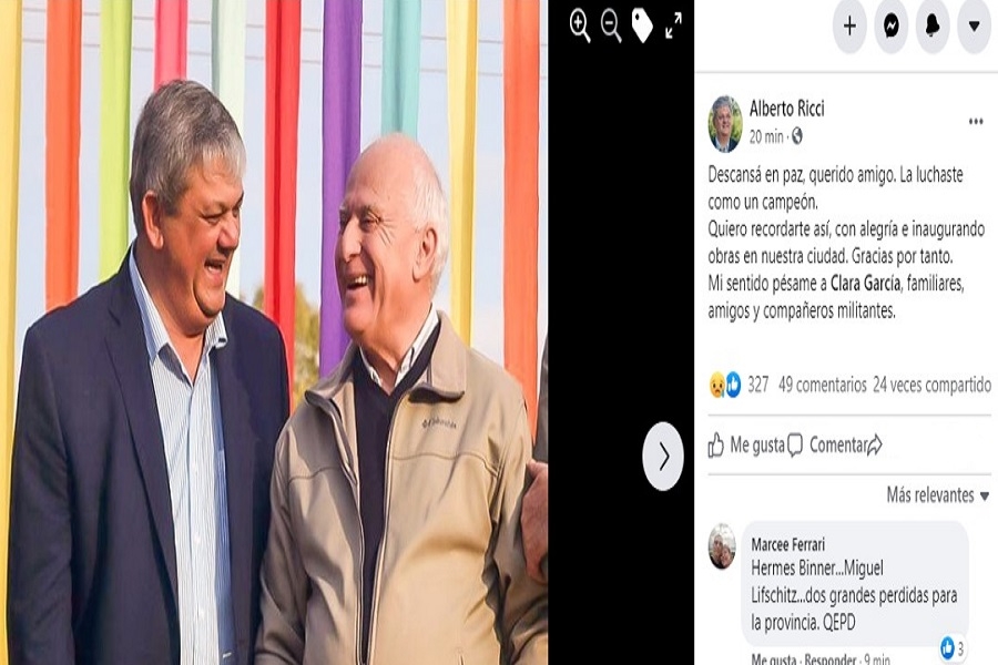 &quot;Descansá en paz querido amigo&quot;, el mensaje del intendente Ricci a Lifschitz