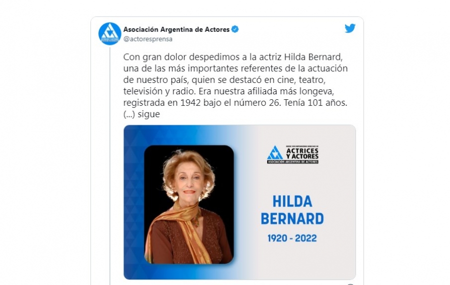 A los 101 años falleció Hilda Bernard