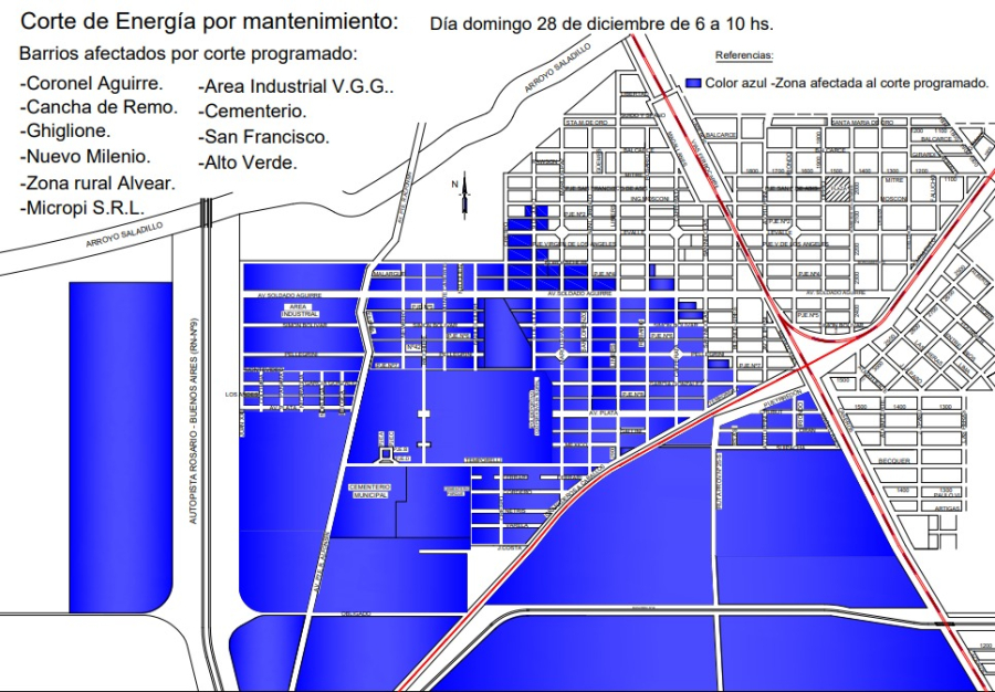 V.G.Gálvez: Corte programado de energía este domingo 28 en varios sectores