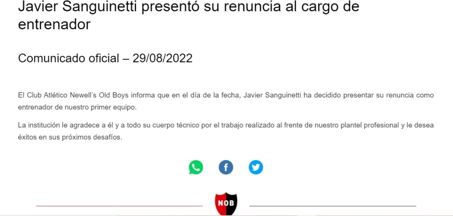 Javier Sanguinetti presentó su renuncia