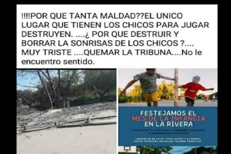 Vandalismo en La Ribera: quemaron la tribuna del playón