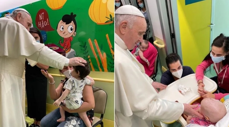 Francisco visitó a niños enfermos de cáncer el el Hospital donde está internado