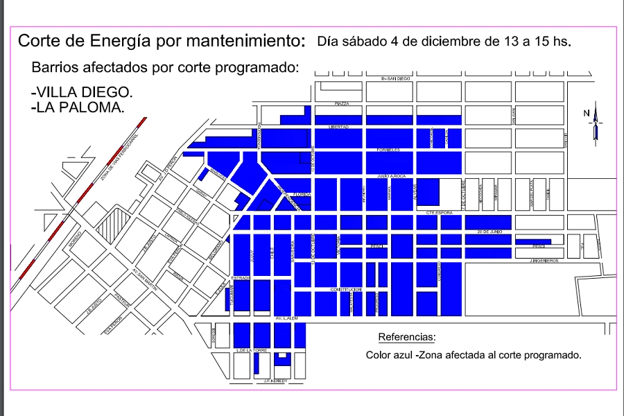 Corte programado de luz para Villa Diego y La Paloma éste sábado